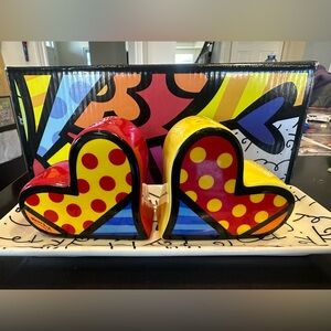 Romero Britto Red & Yellow Heart Salt and Pepper Shakers In Box!!!